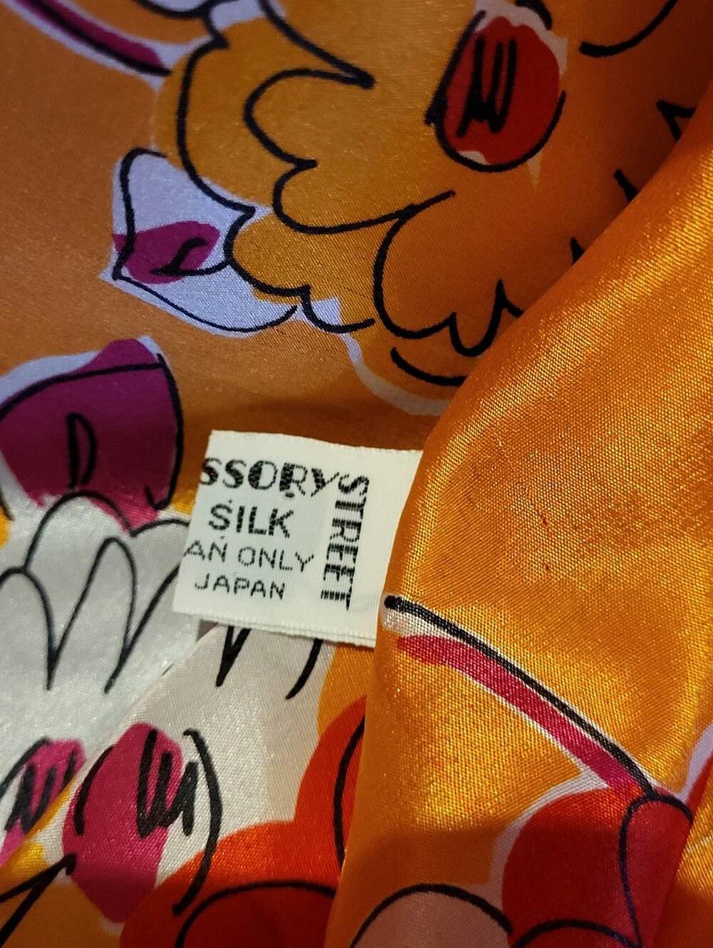 Oscar De La Renta For Accessory Street Rectangular Silk Scarf Orange/Pink